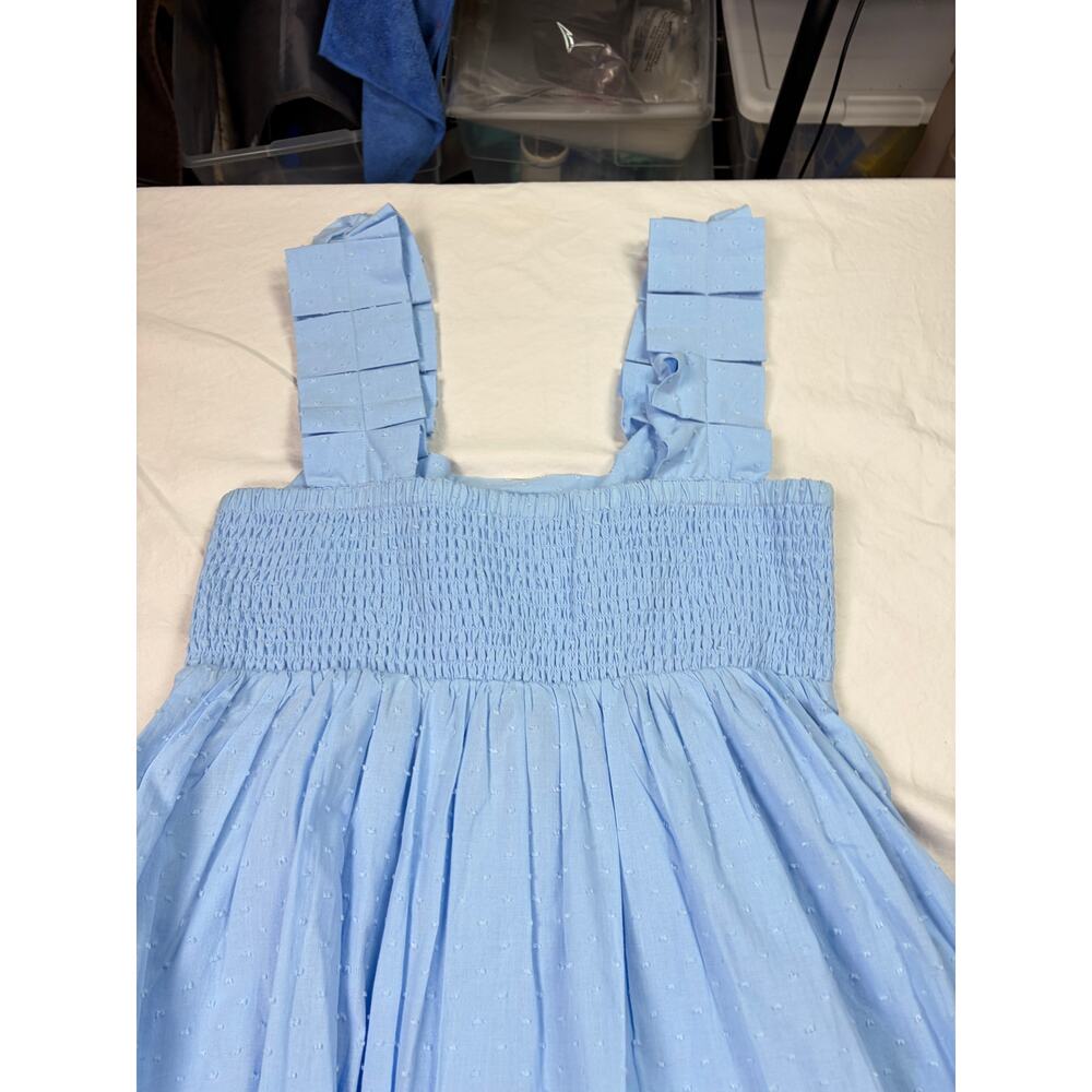 Lake light blue midi sundress. swiss dots, pleated straps. Size XS. cottagecore - Picture 5 of 5